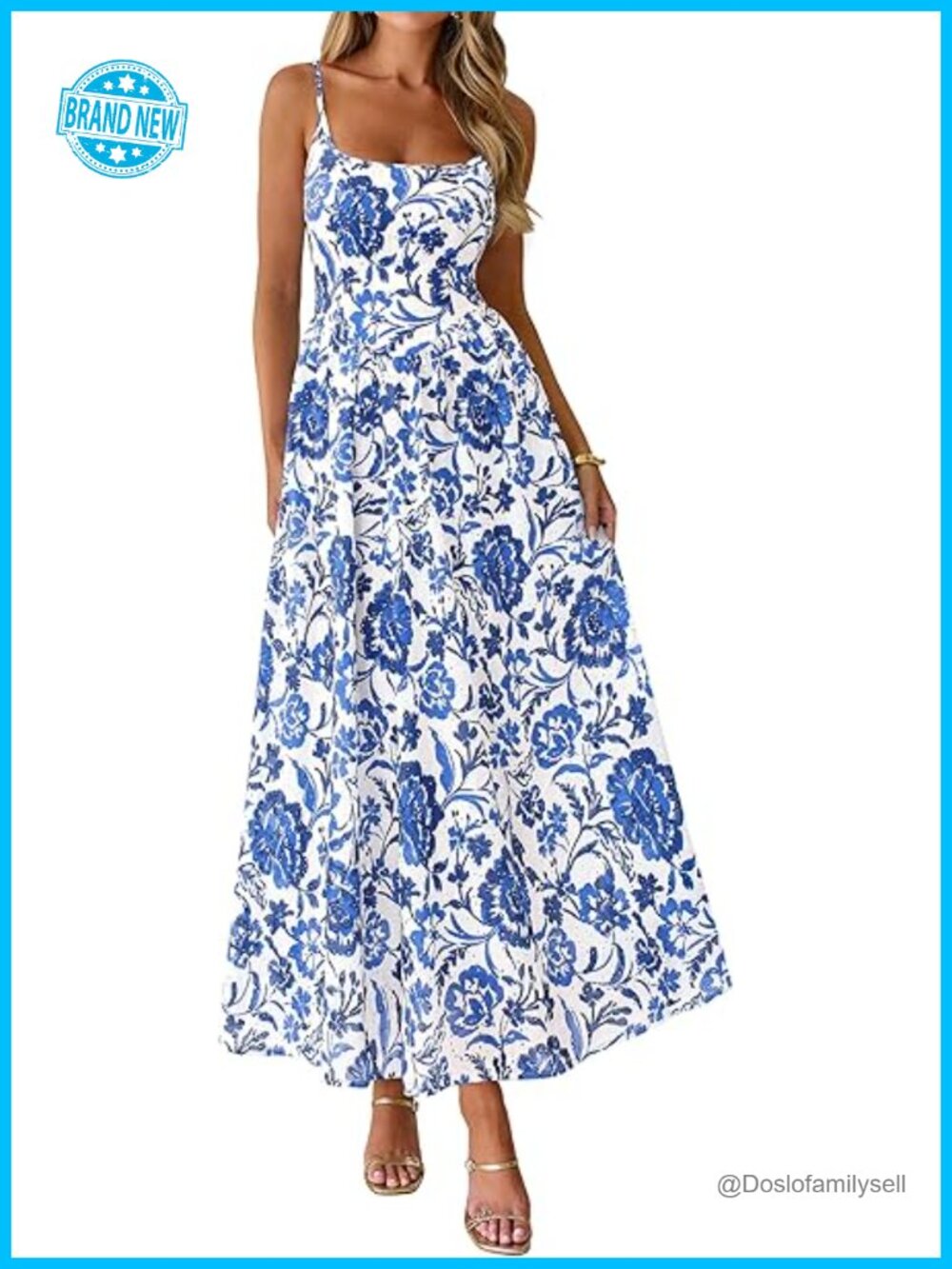 Boho Maxi Dress Eyelet Floral Sundress Sleeveless Spaghetti Strap Beach Vacation